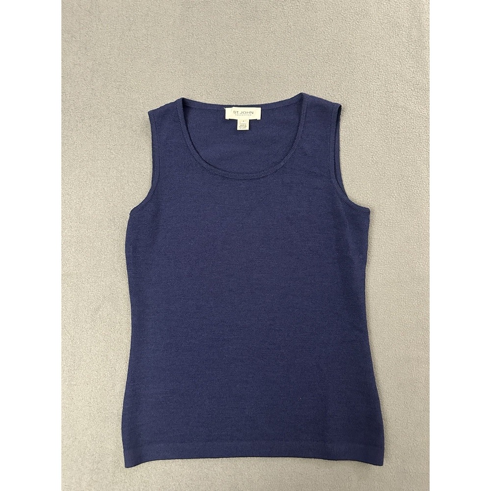 St John Santana Knit Tank Top Womens Size P Navy Blue Luxury Timeless Sleeveless